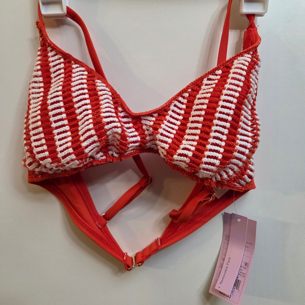 Wild Fable Orange White Striped Crochet Triangle Bikini Top Small KL1X44 NWT